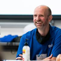 Dr. Hittepole chats with students